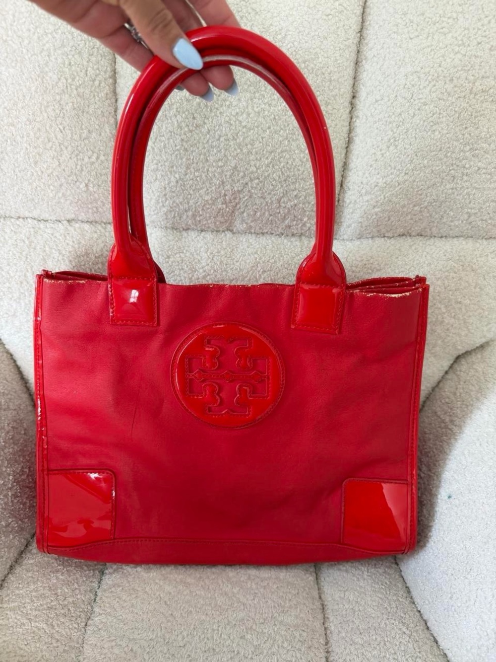 Tory Burch Red Patent-Trim Tote